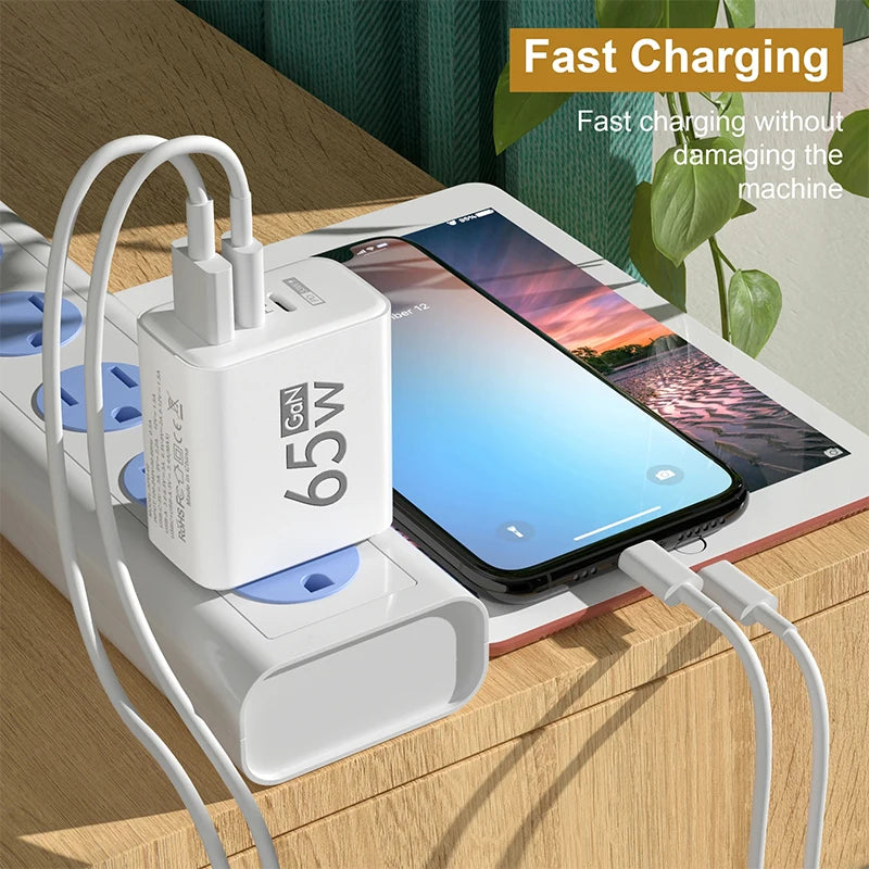 GaN Snabbladdning 65W USB Typ C Laddare EU KR US PD 3.0