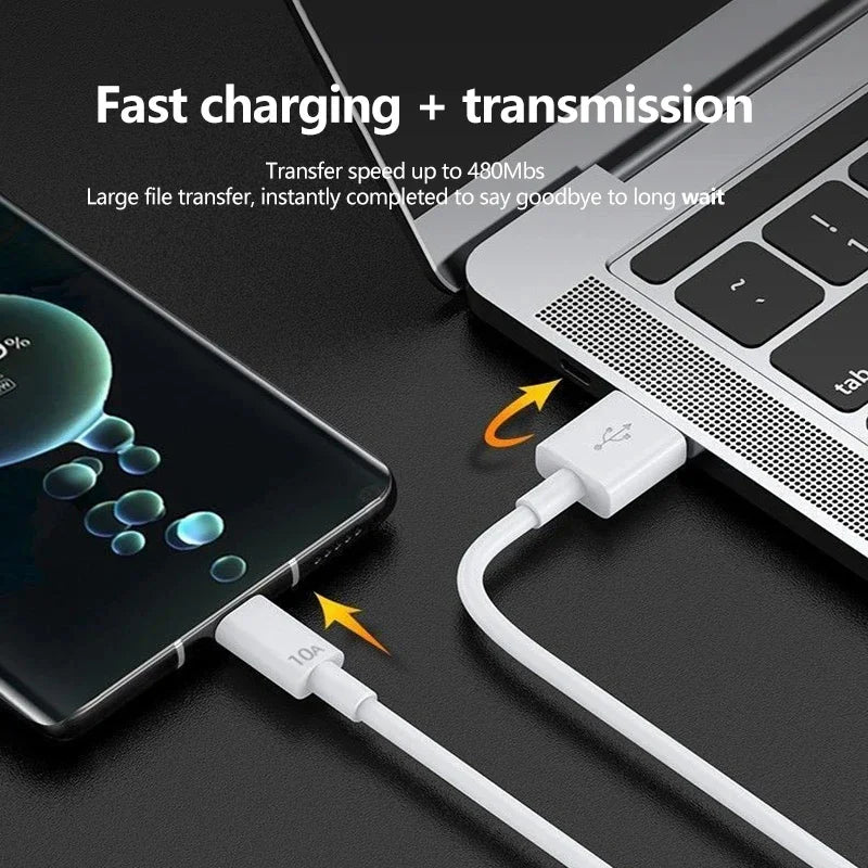 120W 10A USB Typ C Laddningskabel Dataöverföringskabel för mobiltelefoner Snabbladdningskabel för Huawei Xiaomi Realme