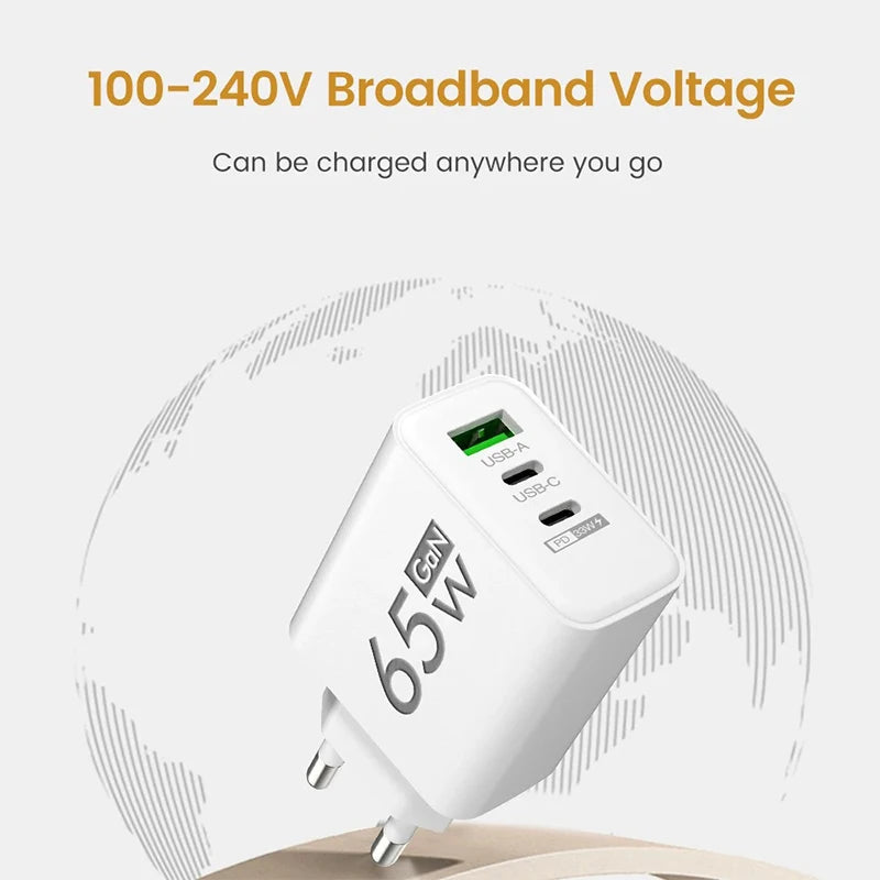 GaN Snabbladdning 65W USB Typ C Laddare EU KR US PD 3.0