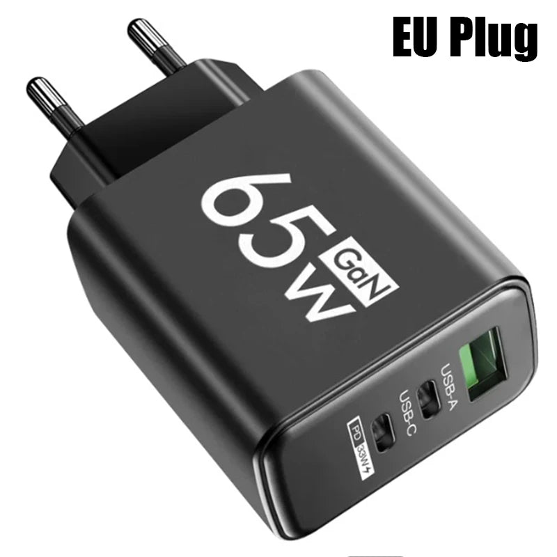 GaN Snabbladdning 65W USB Typ C Laddare EU KR US PD 3.0