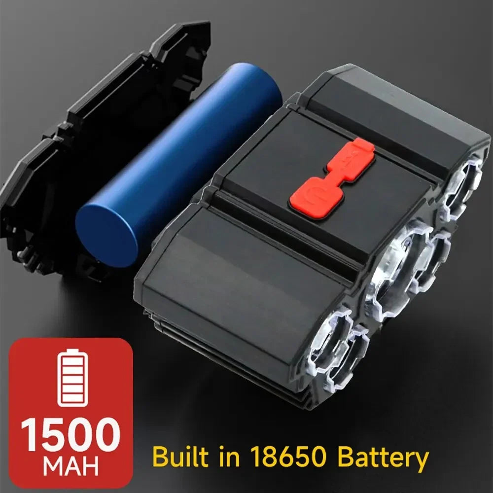 5 LED-ficklampa Uppladdningsbar med inbyggd 18650 batteri Starkt ljus Camping Äventyr Fiske Head Light Pannlampa