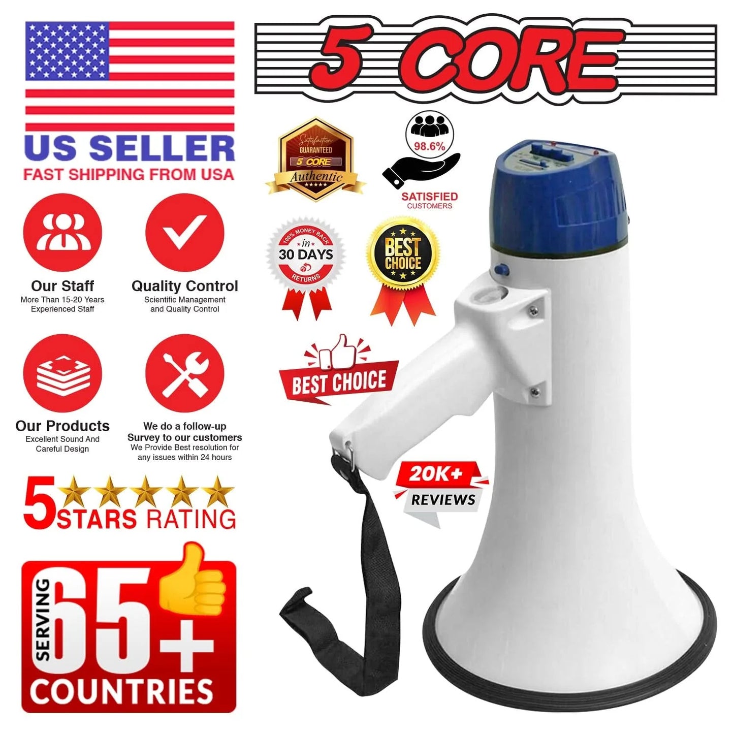 5Core 20W Battery-Powered Megaphone Bullhorn Loudspeaker