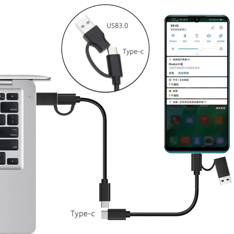 Clearance_2 in 1 USB C-kabel Snabbladdning 10Gbps Data Sync USB A/C 3.0 till USB Typ C-kabel för bärbar surfplatta mobiltelefon etc.U