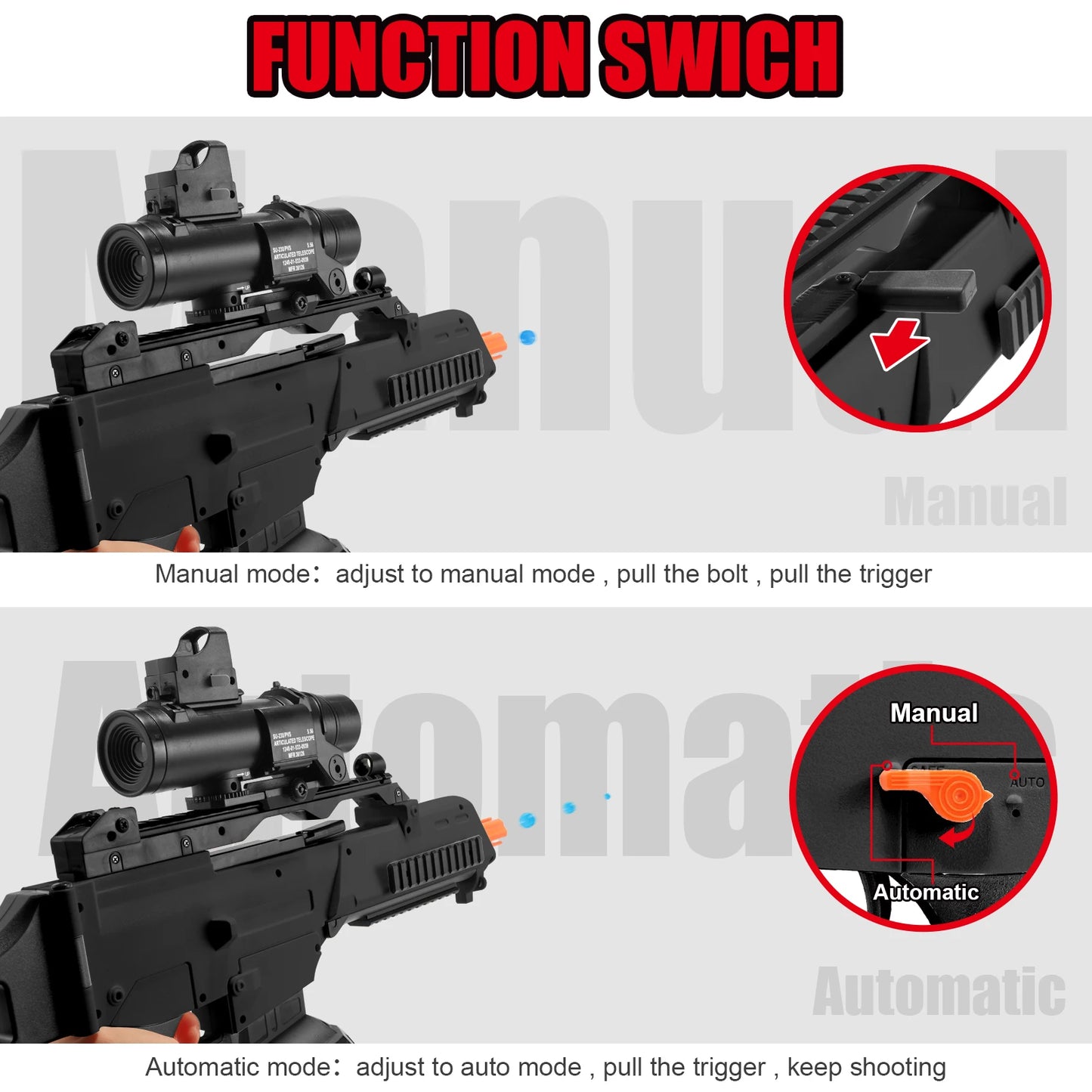 High Speed G36C Electric Gel Balls Blaster, Automatisk & Manuell Dubbla lägen Stora vattenkulor Gun, utomhusspel, semesterpresenter