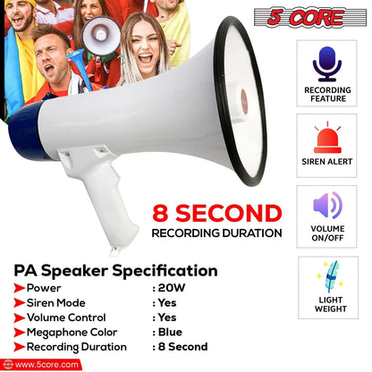 5Core 20W Battery-Powered Megaphone Bullhorn Loudspeaker
