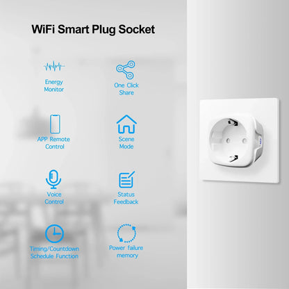 Tuya 16A 20A EU Smart Socket WiFi Smart Plug Med Power Monitoring Timer Funktion Röststyrning Alexa Google Assitant