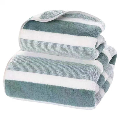 Optimized Title: Thickened Coral Fleece Bath Towel - Soft Absorbent Wide Stripe, 3 Colors Unisex Home Use