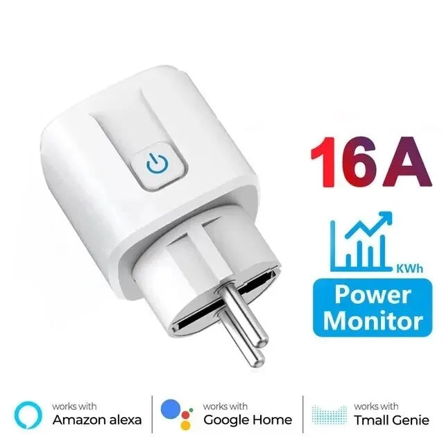 Tuya 16A 20A EU Smart Socket WiFi Smart Plug Med Power Monitoring Timer Funktion Röststyrning Alexa Google Assitant