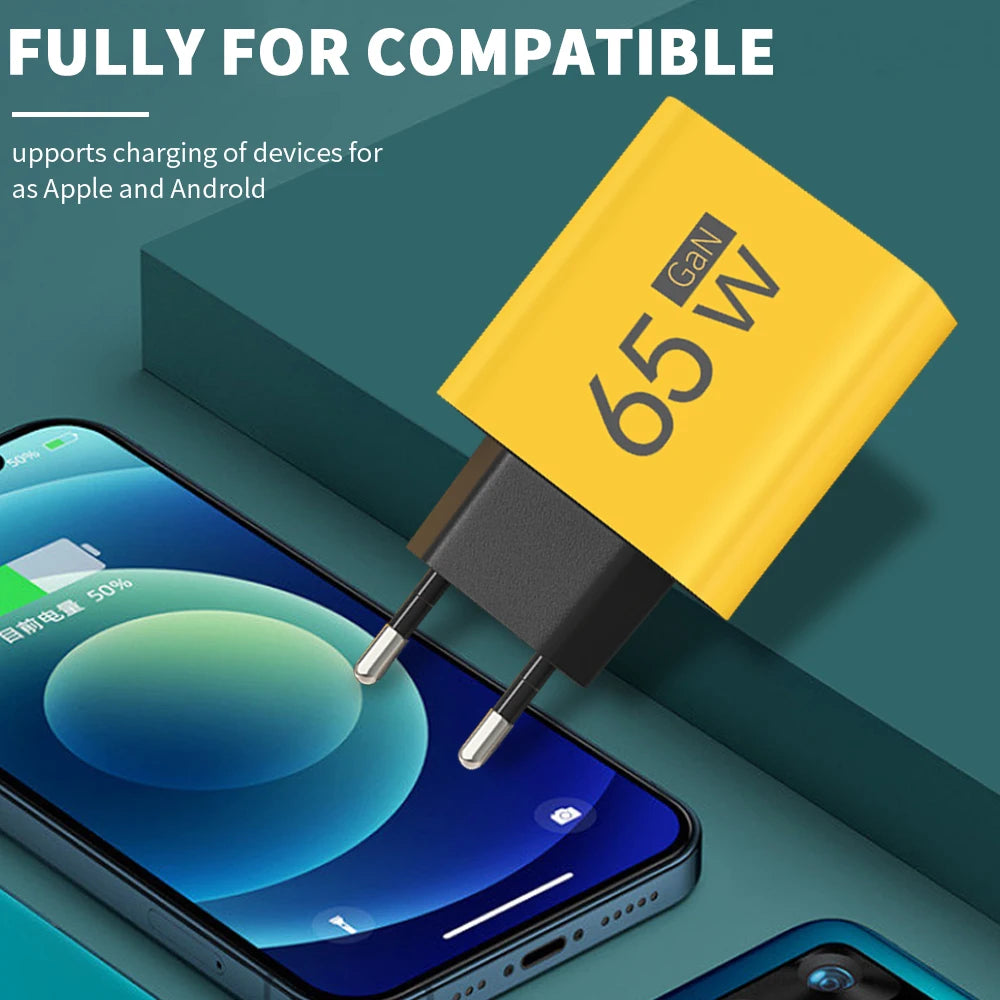 Totalt 65W GaN USB C Laddare Snabbladdning Laddare PD Typ C