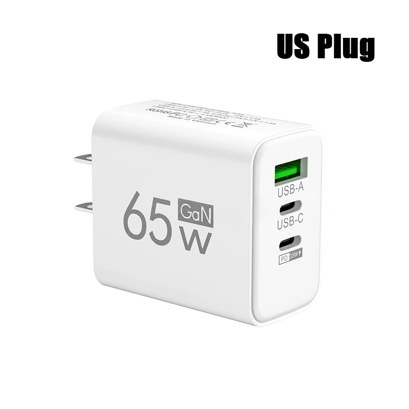 GaN Snabbladdning 65W USB Typ C Laddare EU KR US PD 3.0