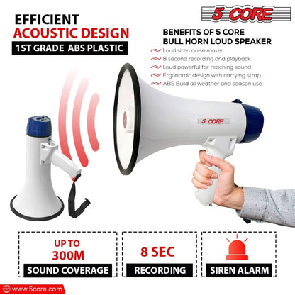 5Core 20W Battery-Powered Megaphone Bullhorn Loudspeaker