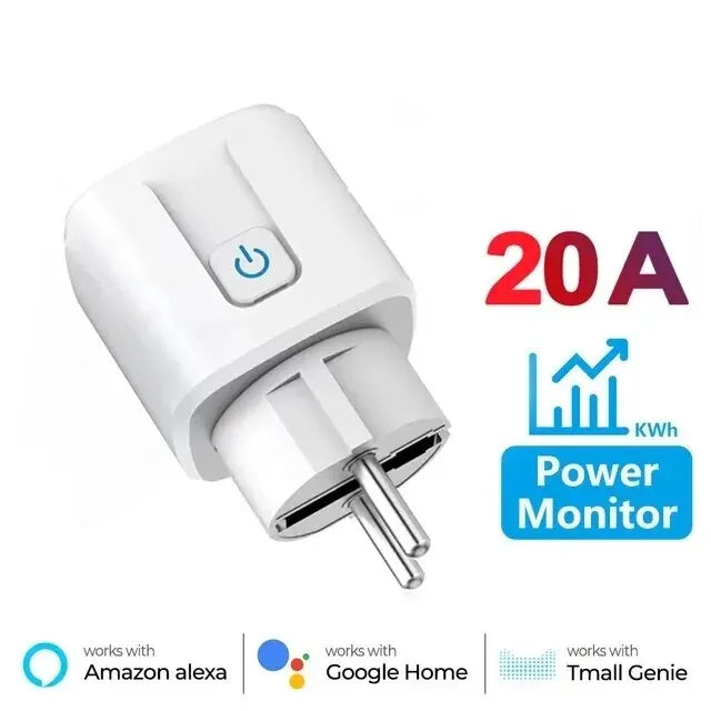 Tuya 16A 20A EU Smart Socket WiFi Smart Plug Med Power Monitoring Timer Funktion Röststyrning Alexa Google Assitant