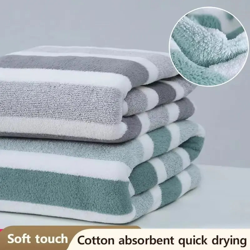 Optimized Title: Thickened Coral Fleece Bath Towel - Soft Absorbent Wide Stripe, 3 Colors Unisex Home Use