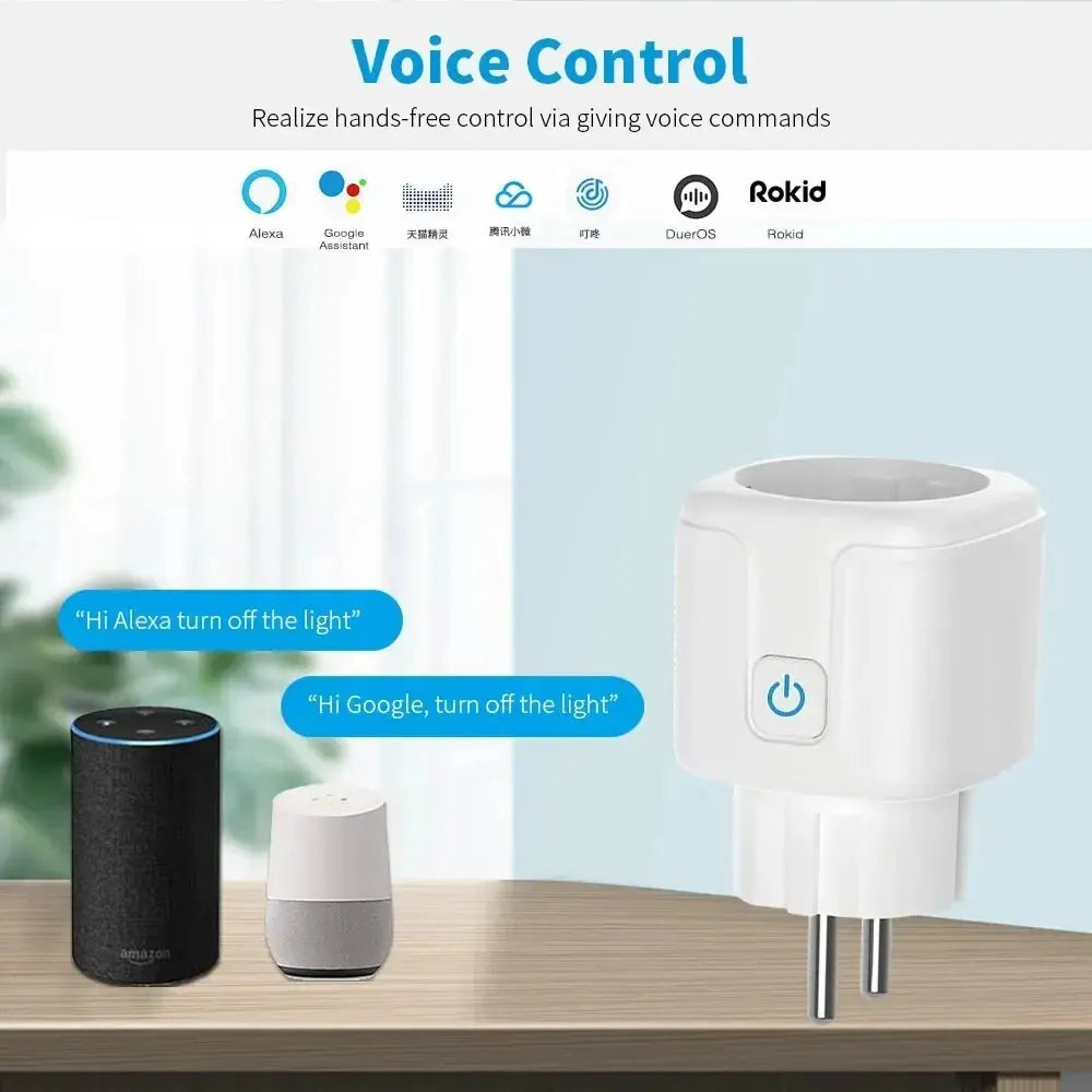 Tuya 16A 20A EU Smart Socket WiFi Smart Plug Med Power Monitoring Timer Funktion Röststyrning Alexa Google Assitant