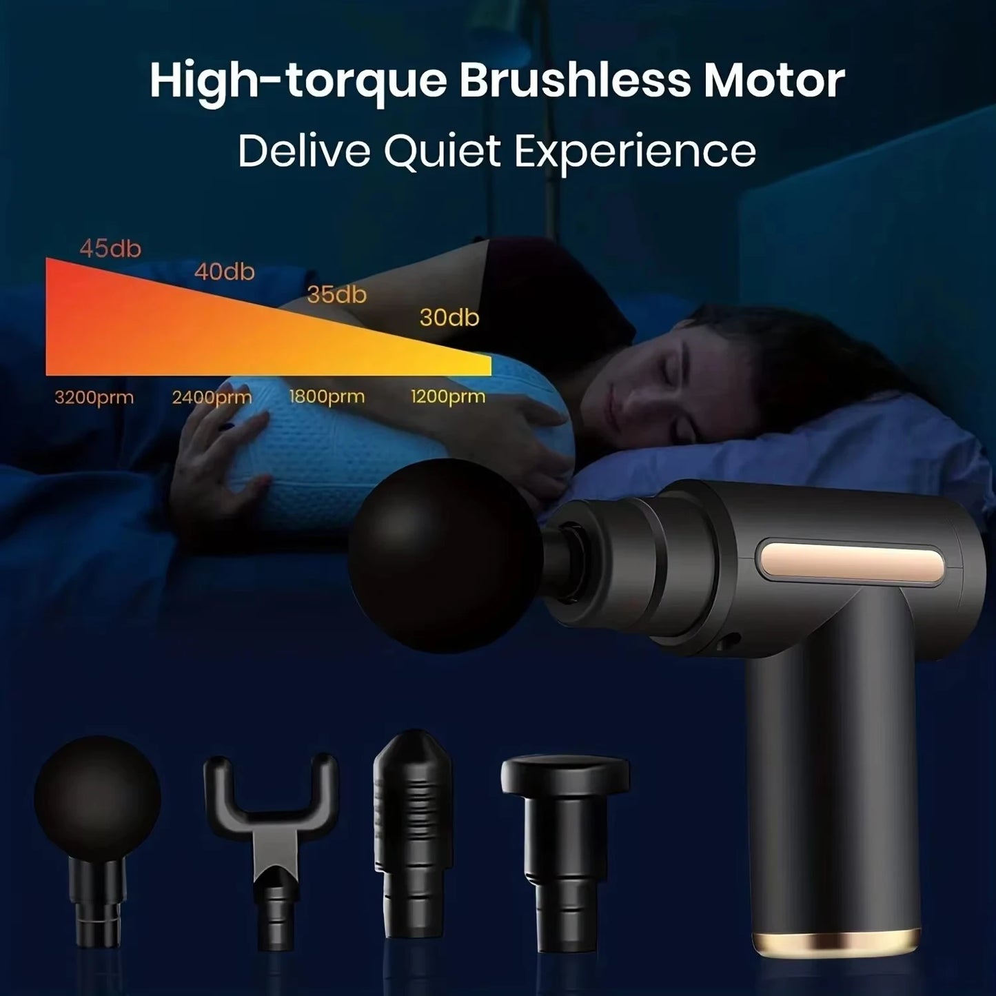Bärbar Fascial Massage Gun Elektrisk slagpistol Massager Kroppsavslappning med LED-pekskärm 4 Utbytbart huvud