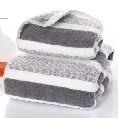 Optimized Title: Thickened Coral Fleece Bath Towel - Soft Absorbent Wide Stripe, 3 Colors Unisex Home Use