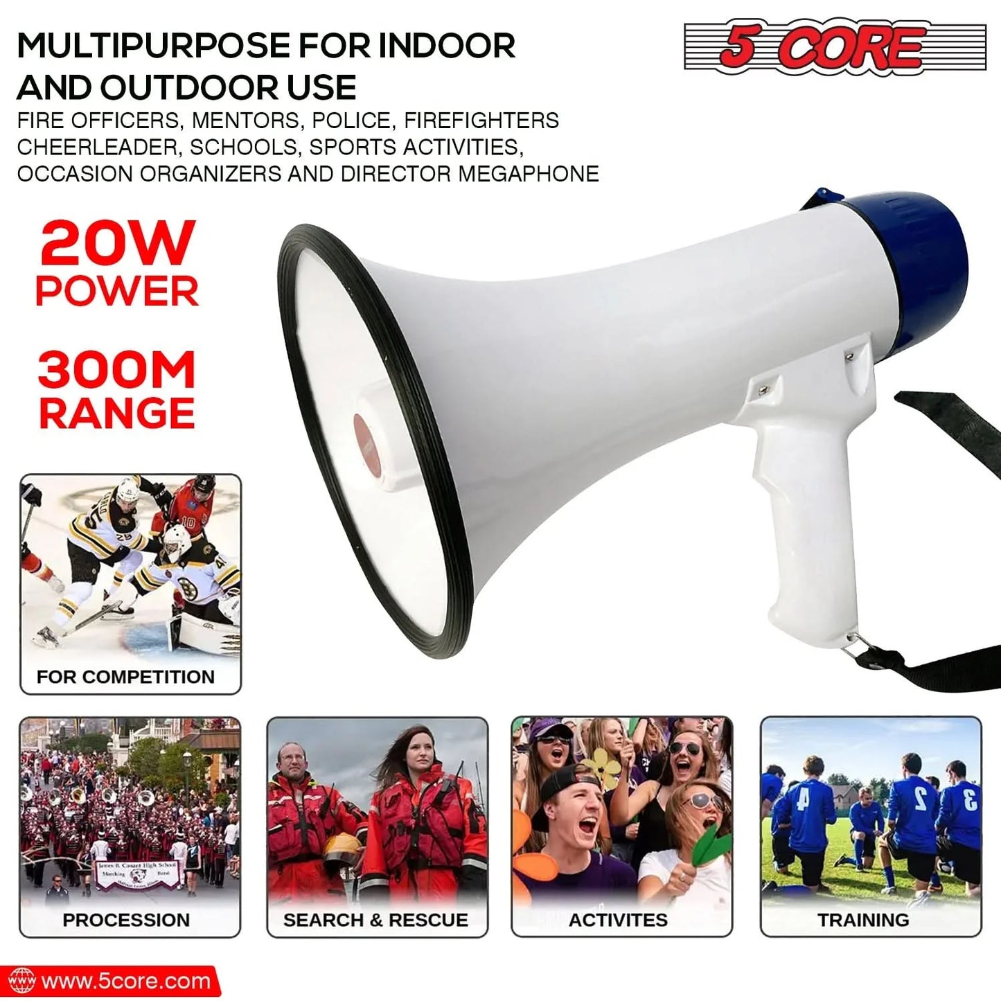 5Core 20W Battery-Powered Megaphone Bullhorn Loudspeaker