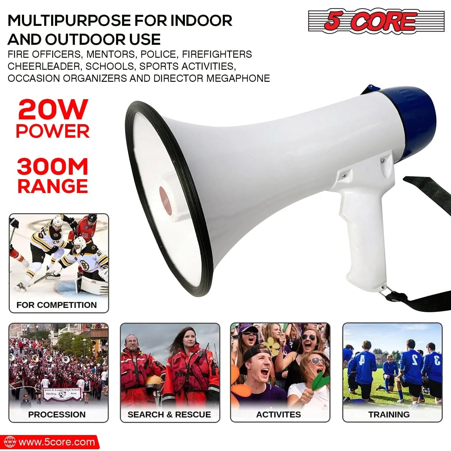 5Core 20W Battery-Powered Megaphone Bullhorn Loudspeaker