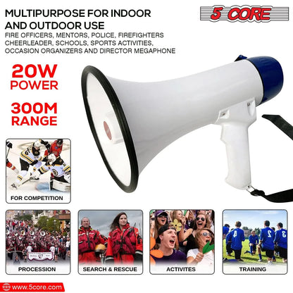 5Core 20W Battery-Powered Megaphone Bullhorn Loudspeaker