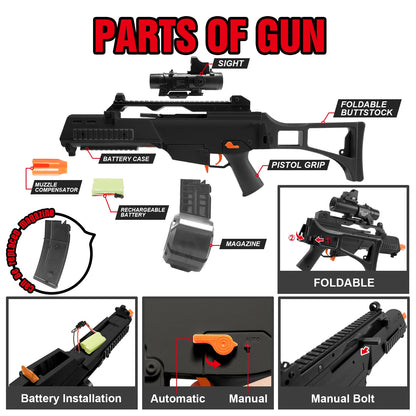 High Speed G36C Electric Gel Balls Blaster, Automatisk & Manuell Dubbla lägen Stora vattenkulor Gun, utomhusspel, semesterpresenter