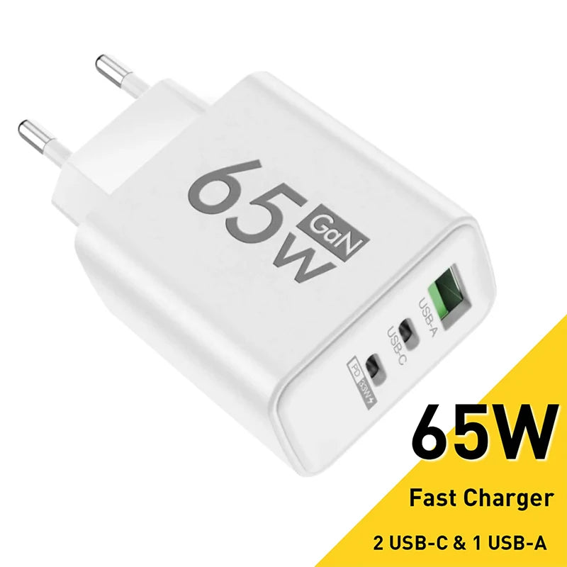 GaN Snabbladdning 65W USB Typ C Laddare EU KR US PD 3.0