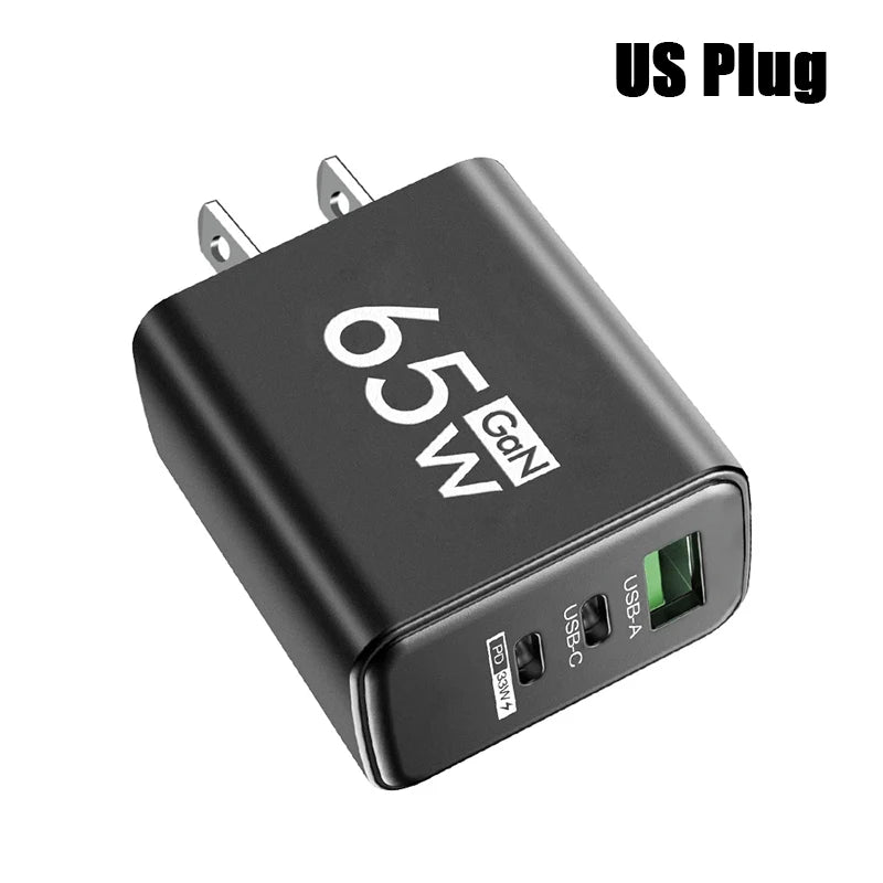 GaN Snabbladdning 65W USB Typ C Laddare EU KR US PD 3.0