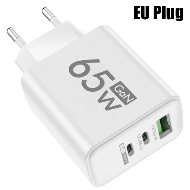 GaN Snabbladdning 65W USB Typ C Laddare EU KR US PD 3.0