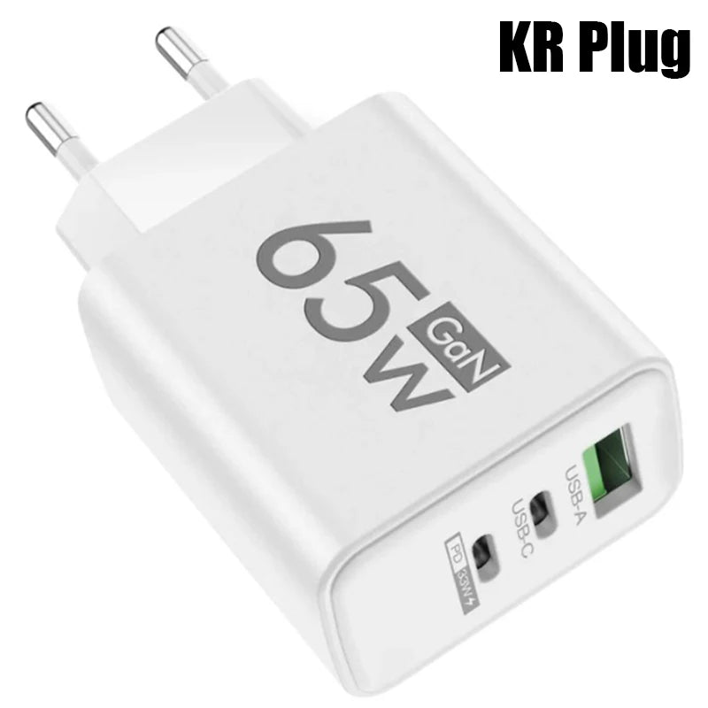 GaN Snabbladdning 65W USB Typ C Laddare EU KR US PD 3.0