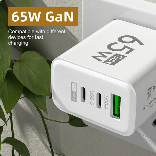 GaN Snabbladdning 65W USB Typ C Laddare EU KR US PD 3.0