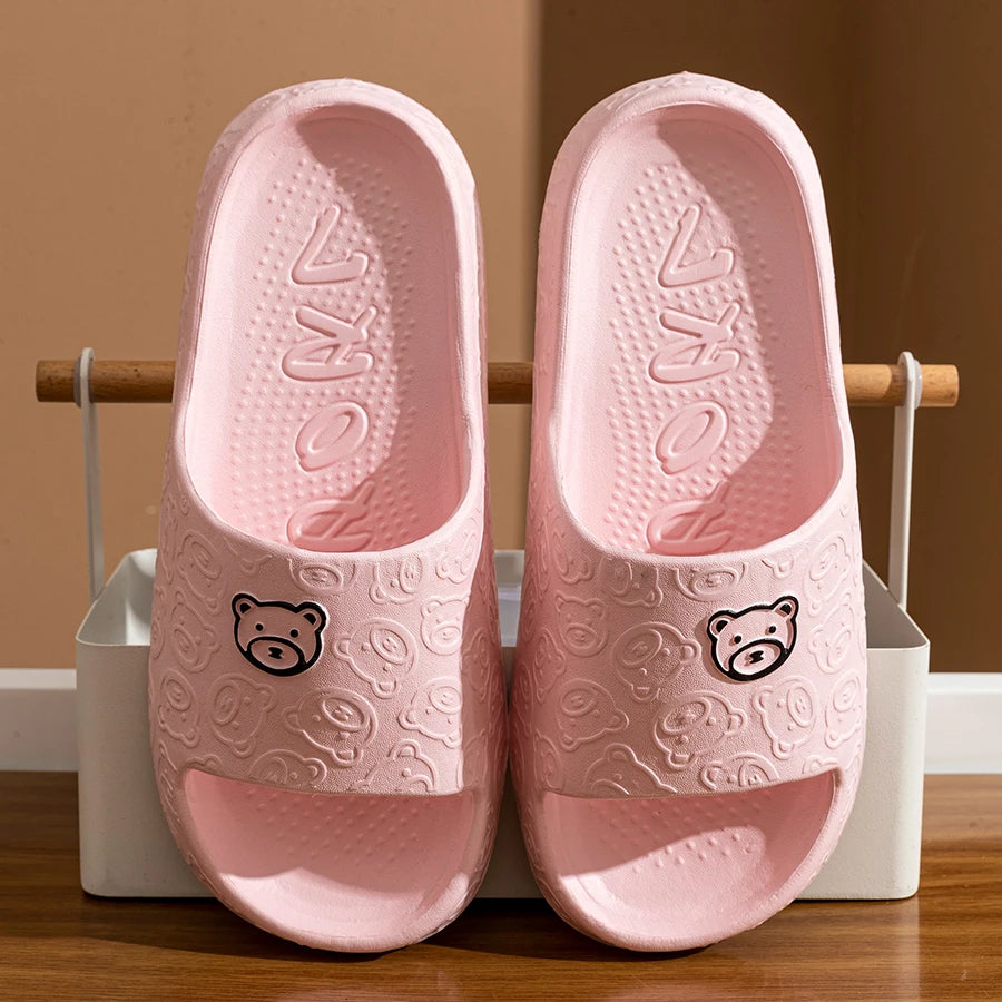 Summer Fashion Men's Slippers Printting Little Bear Sandals Indoor Bathroom Non-slip Soft Women Dormitory Casual Shoes Couple